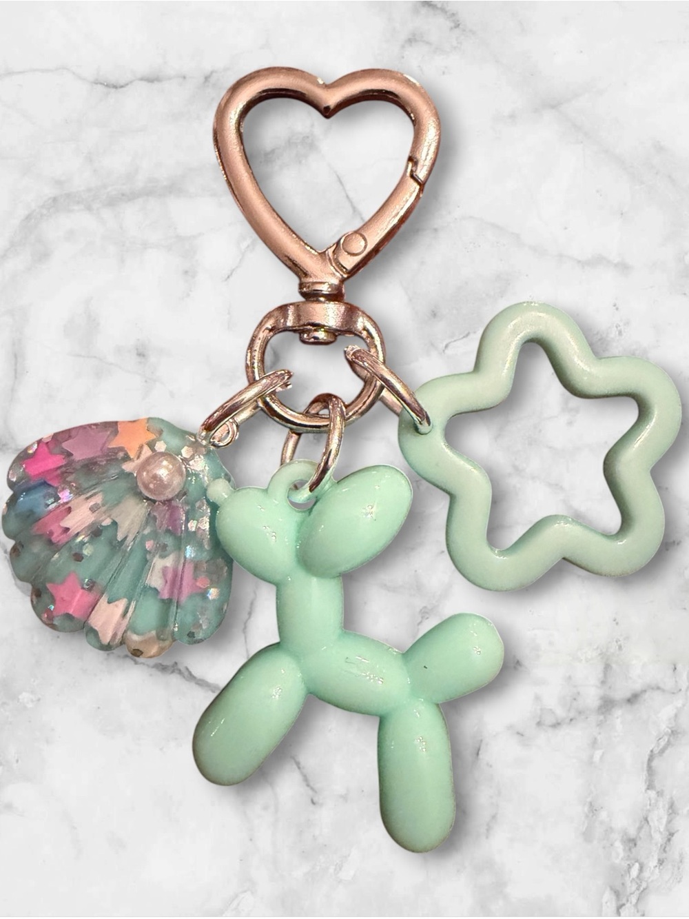 Mint Balloon Dog Keychain with Shell & Star Charms
